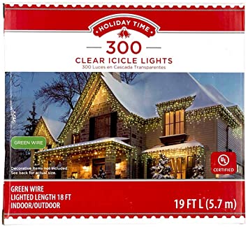 Holiday Times 300-count Icicle Outdoor String Lights Christmas Lights, Clear with Wire (Green Wire)