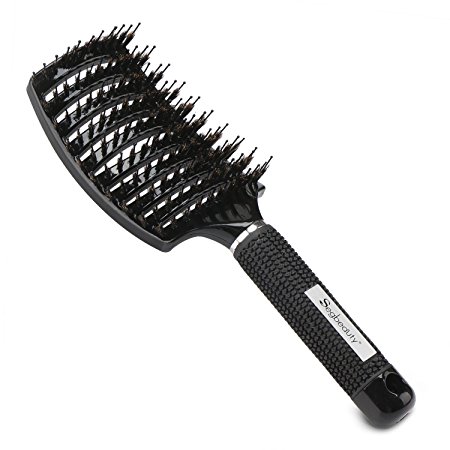 Black Boar Bristle Brush for Healthy Sexy Hair, Nylon Detangling Pins Vented Hair Brushes for Fast Blow Drying, Hair Care Scalp Massager for Hair Growth, Frizz Control Hair Brush Detangling Comb