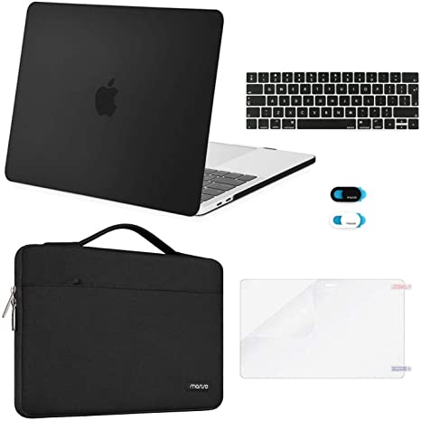 MOSISO MacBook Pro 13 inch Case 2016-2019 A2159 A1989 A1706 A1708, Plastic Hard Case & Sleeve Bag & Keyboard Cover & Webcam Cover & Screen Protector Compatible with MacBook Pro 13, Black