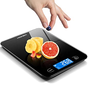 Food Scale, HOKEKI Digital Kitchen Scale Electronic Scale Weight Grams and Ounces with LCD Display & Waterproof Glass Surface for Cooking Baking, Battery Include