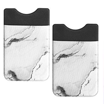 COSMOS Pack of 2 Back Self Adhesive ID Credit Card Pocket Wallet Pouch Sleeve Holder Cellphone (White Marble Pattern)