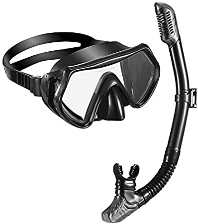 Tarnel Snorkel Adults Set, Anti Leak Panoramic Snorkel Mask Set with Resistant Tempered Glass, Upgraded Gear Adjustable Strap & Dry Valve Collapsible Swim Snorkel for Adults & Youth