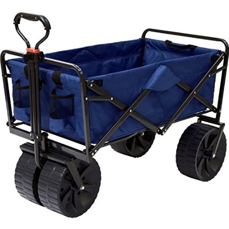 Mac Sports Heavy Duty Collapsible Folding All Terrain Utility Wagon Beach Cart (Blue/Black)