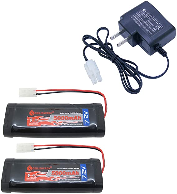 GEILIENERGY 7.2V 5000mAh Rechargeable Replacement Battery Pack with Tamiya Connector for RC Cars, Boats Robots(2PACK) 4.8V-7.2V Smart(1PACK) Charge