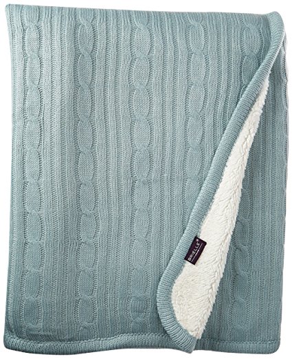 Brielle Cozy Cable Knit Throw with Sherpa Lining, 50" by 60", Blue