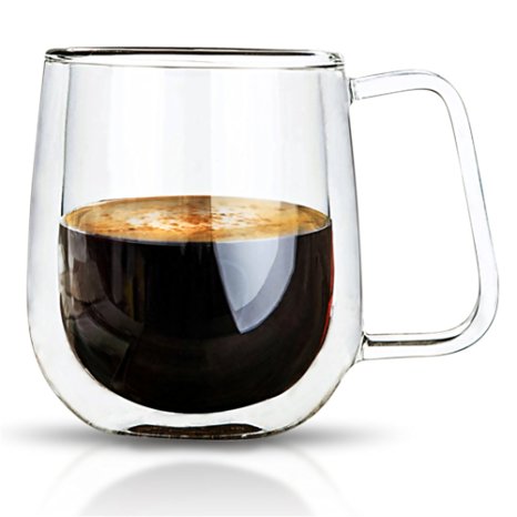 VARANO Double Wall Insulated Glass Espresso Mug 10 oz - Crystal Clear Cup for Tea, Coffee, Milk or Cold Drinks- Heat Resistant Layered Top Quality Lead Free Borosilicate Glass- Great Gift Thermal Mug