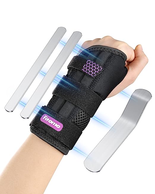 Fitomo Carpal Tunnel Wrist Brace Night Support with 3 Metal Splints for Sleeping and Soft Thumb Opening, Adjustable Wrist Support Hand Brace for Tendonitis Arthritis Sprains, 1 Unit, Right Hand