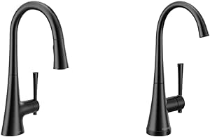 Moen 9126EVBL Kurv Smart Touchless Pull Down Sprayer Kitchen Faucet with Voice Control and Power Boost, Matte Black   Moen S5560BL Collection One-Handle High Arc Single Mount Beverage Faucet