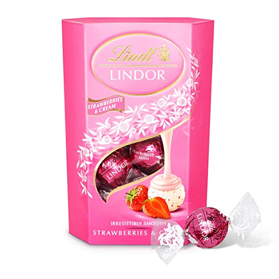 Lindt Lindor Strawberries and Cream Chocolate Truffles Box - Approximately 16 Balls, 200 g - The Ideal Gift - Chocolate Balls With a Smooth Melting Filling, Pack of 2