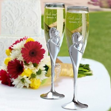 Personalized Hortense B. Hewitt Sparkling Love Champagne Flutes Engraved Customized , Set of 2