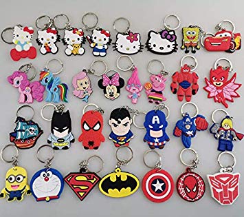 Melleco 30pcs Keychain Key Rings Superhero Cartoon Characters Cute Goodie Bag Stuffer Christmas Gift Holiday Charms for Boy Girl Party Favors School Reward Prize Box Decoration