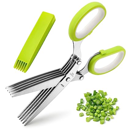 Herb Scissors, X-Chef Multipurpose Herb Shears with 5 Stainless Steel Blades and Cover