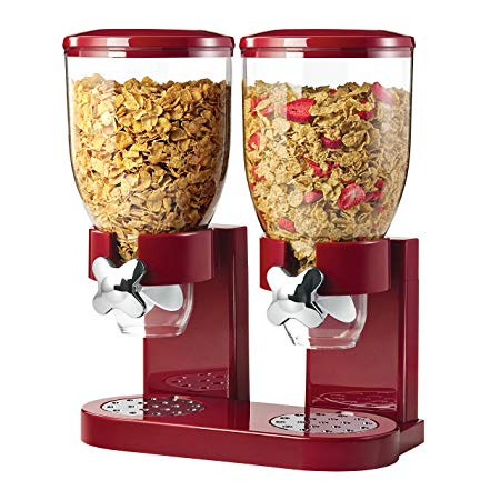 Honey-Can-Do Double Cereal Dispenser with Portion Control, Red and Chrome