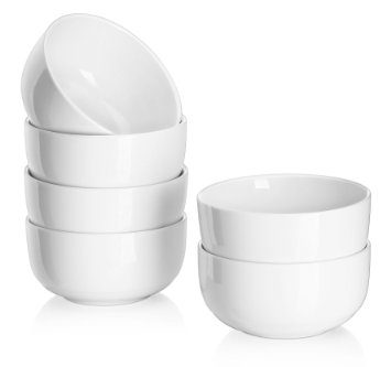 Dowan 10OZ Dessert/Rice Bowl Set, 4.1-inch Snack Bowls, White, Set of 6