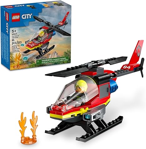 LEGO City Fire Rescue Helicopter Toy, Building Set with Firefighter Minifigure Pilot Toy, Fun Gift or Pretend Play Toy for Boys, Girls and Kids Ages 5 and Up, 60411