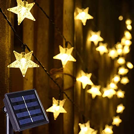 Lumsworld 30Ft 50 LEDs Solar Star Fairy Lights, 8 Modes Warm White Solar String Lights Outdoor Waterproof Twinkle Star String Lights for Outdoor Garden Tree Yard Patio Porch Balcony Camping Lights