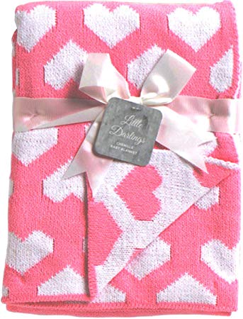 Little Darlings Chenille Baby Blanket 30 X 40 Pink and White Hearts