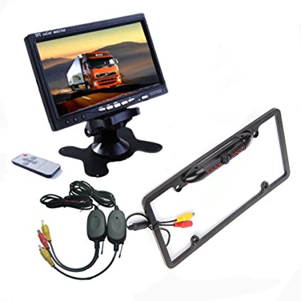 License Plate Frame Car Camera   7"LCD MONITOR WIRELESS BACKUP SYSTEM REAR VIEW
