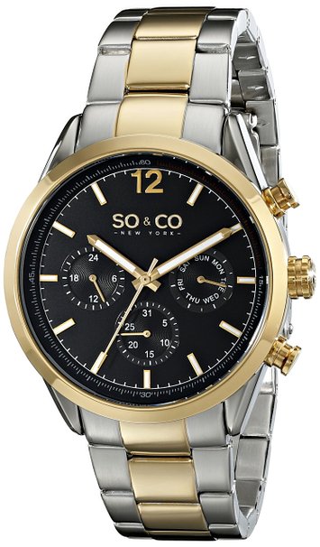 SO & CO New York Monticello Men's Quartz Watch with Black Dial Analogue Display and Multicolour Stainless Steel Bracelet 5004.4