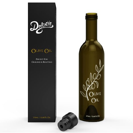 Olive Oil Bottle Dispenser and Pourer with Plastic Pour Tap Spout 375ml - Glass Cruet By Deliette