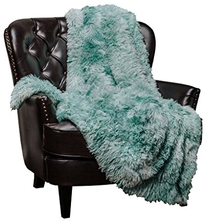 Chanasya Super Soft Shaggy Fuzzy Fur Fluffy Faux Fur Warm Elegant Cozy with Sherpa Color Variation Pattern Print Plush Aqua Teal Throw Blanket (50" x 65") - Turquoise Blue