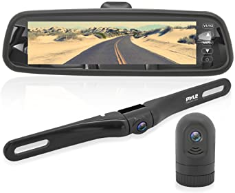 Dash Cam Rearview Mirror Monitor - Dual Front Rear Slim Bar w/ Backup Camera 7.4” LCD Display Screen Waterproof IP-69 DVR Video Recording w/ Night Vision Illumination - Pyle PLCMDVR77.5