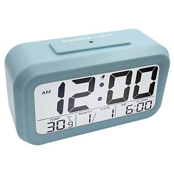 Orson Digital Alarm Clock for Home Bedroom with Smart Automatic Sensor Backlight LCD Screen,Date & Temperature for Students Desk Table (Blue)