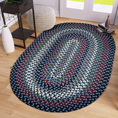 Super Area Rugs Santa Maria Braided Rug Indoor Outdoor Rug Washable Reversible Patio Deck Carpet, Old Glory, 5' X 8' Oval