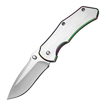 KUBEY KU096 6.2in Stainless Steel Thumb Open Folding Pocket Knife with 2.6in Drop Point Blade and Stainless Steel Handle for Outdoor and Everyday Carry
