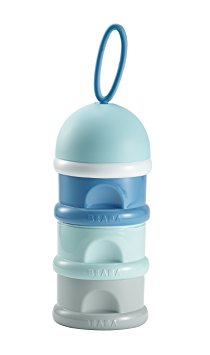 BEABA Formula & Snack Container, 3 compartments with Funnel and Carry Handle, Peacock