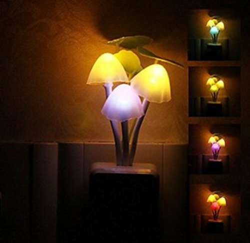 BINGONE Colorful Led Wall Night Light Sensor Small Mushroom Plants Style Kids Home Room Lamp with US Plug