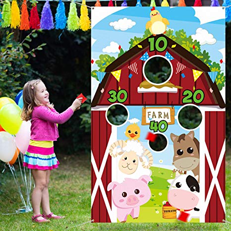 Farm Animal Toss Games with 3 Nylon Bean Bag, Fun Carnival Toss Game, Farm Animals Theme Party Decorations and Supplies
