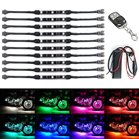 10Pcs Led Light Kits Multi-Color Wireless Remote Control Motorcycle Atmosphere Lamp RGB Flexible Strips Ground Effect Light for Motorcycle