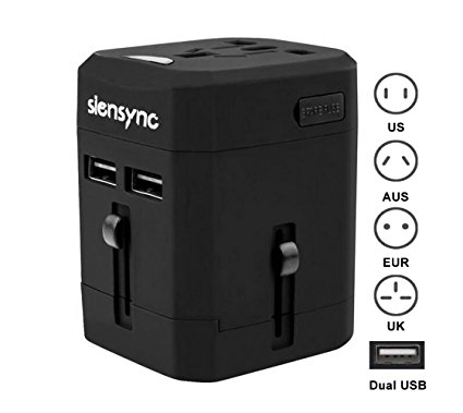 Universal All-in-one Charger Adapter - Siensync World Travel Adapter and Converter, Wall Charger Plug with Dual USB Ports Chargers, Safety Fuse Protection, ASIA, US, Europe Plug Adapter