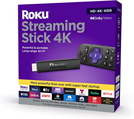 Roku Streaming Stick 4K 2021 | Streaming Device 4K/HDR/D. Vision with Roku Voice Remote and TV Controls (Renewed)