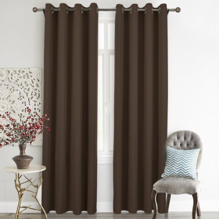 Nicetown Premium Home Fashion Machine Washable Ring Top Thermal Insulated Solid Blackout Curtains for Kid's Room (2 Panels,52"W x 95",Toffee Brown)