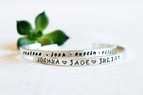Personalized Mothers Day Gift , Cuff Bracelet With Children's Names
