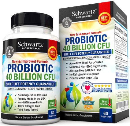Probiotics 40 Billion CFU. Guaranteed Potency until Expiration. Patented Delay Release, Shelf Stable Probiotics Supplement. Dairy Free Probiotic with acidophilus. Best Probiotics for Women & Men.