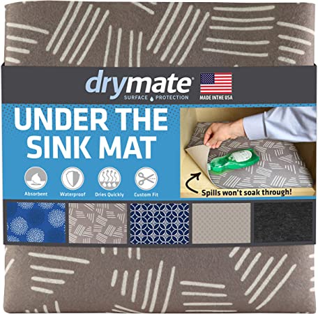 Drymate Premium XL Under The Sink Mat (24” x 59”), Cabinet Protection Mat, Shelf Liner - Absorbent/Waterproof/Slip-Resistant - Machine Washable, Durable (Made in The USA) (Modern Brush Strokes)