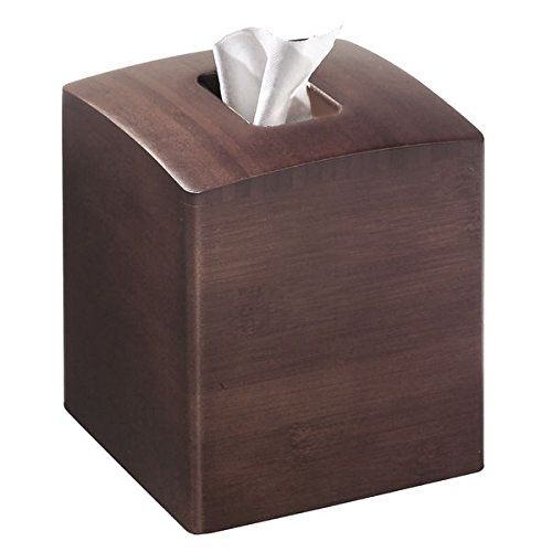 mDesign Square Bamboo Facial Tissue Box Cover Holder for Bathroom Vanity Counter Tops, Bedroom Dressers, Night Stands, Desks and Tables - Espresso