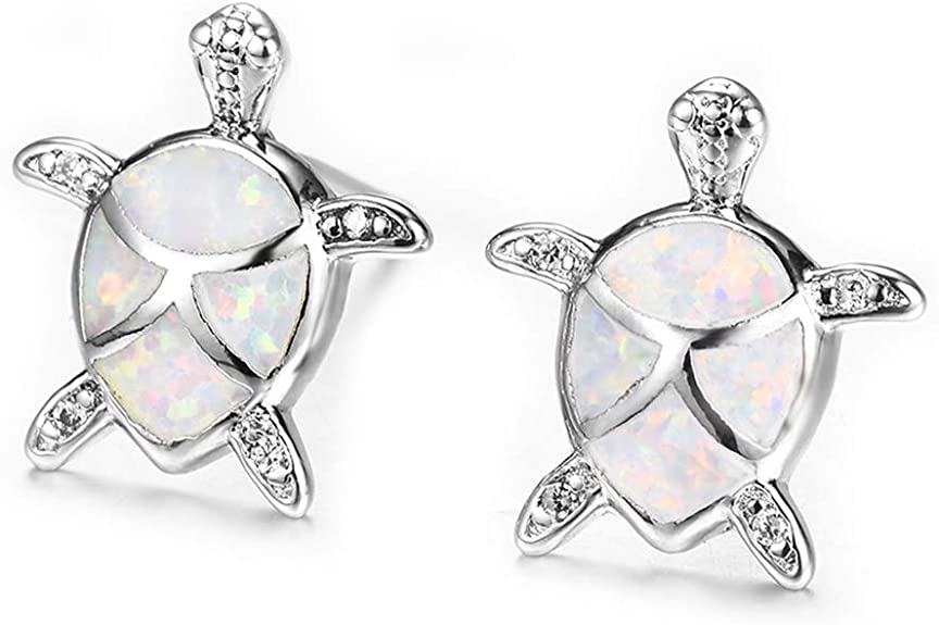 Hermosa Sea Turtle Earrings for Women Blue Opal Birthstone Jewelry Stud Earrings for Girls Gifts