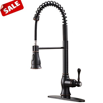 Antique Single Handle Oil Rubbed Bronze Pull Down Sprayer Kitchen Sink Faucets, Kitchen Faucets Bronze With Deck Plate