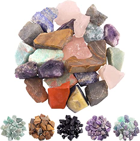 Rustark 1 lb Chakra Stone Tumbled Stone Crystal Kit 10 Kinds Natrual Rough Raw Healing Stone Set- Amethyst, Obsidian,Fluorite, Aventurin, Apatite, Quartz and More for Yoga, Meditation, Zen