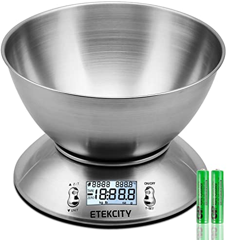 Etekcity Food Scale with Bowl, Timer, and Temperature Sensor, Digital Kitchen Weight for Cooking and Baking, 2.0L, Stainless Steel