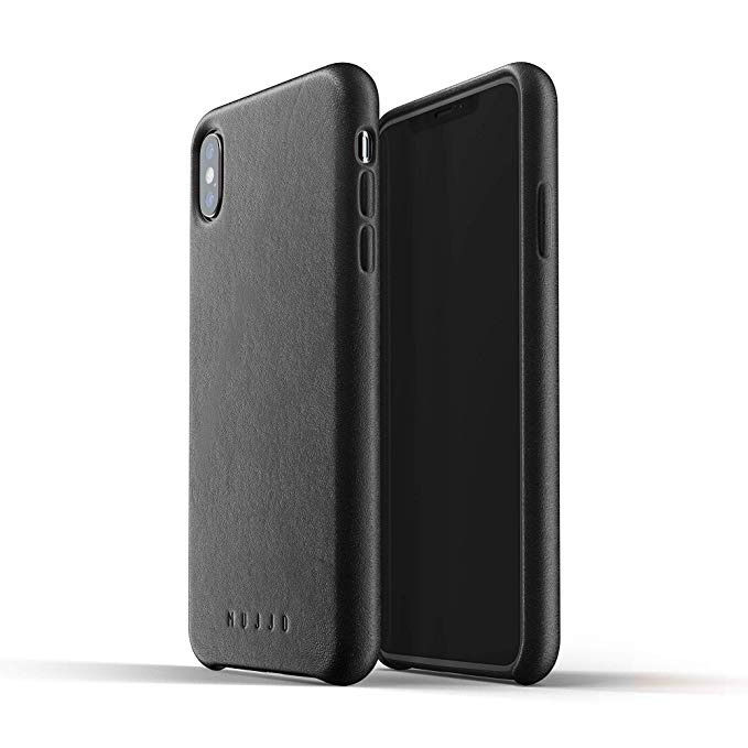 Mujjo Full Leather Case Compatible with iPhone Xs Max | Real Leather with Natural Aging Effect, Covered Buttons, 1MM Protective Screen Bezel, Japanese Suede Lining (Black)