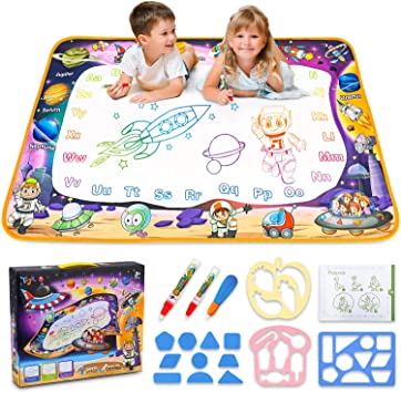 Water Drawing Mat- Kids Aqua Water Doodle Mat Toy - Colorful Bring Magic Pens Educational Toys for Age 3 4 5 6 7 8 9 10 11 12 Year Old Age Girls Boys Gift