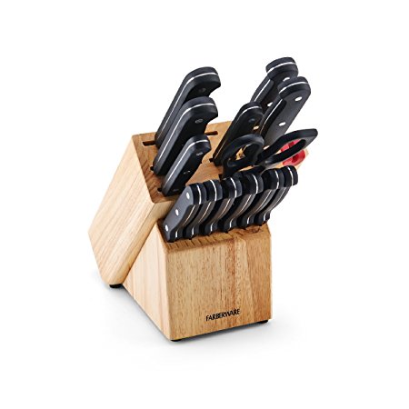 Farberware 14-Piece Triple-Rivet Knife Block Set with Built-In Knife Sharpener