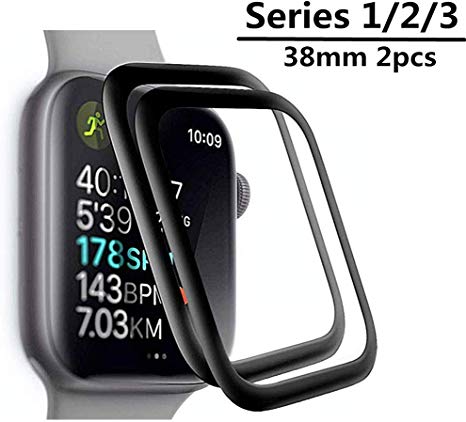 Apple Watch 38mm Tempered Glass Screen Protector (Series 3 2 1) [9H Hardness] [Anti-Fingerprint] [Bubble Free] [Only Covers The Flat Area] Screen Protector for Apple Watch 42mm[2-Pack]