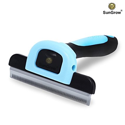 Vet Approved Deshedding Brush by SunGrow - 3 minutes to GROOM & self-clean your small, medium and large pet: Proven to REDUCE Shedding by 90% : Premium quality tool keeps dogs and cats Happy, Healthy