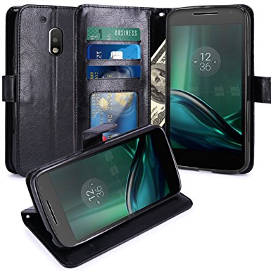 Moto G Play Case, LK Luxury PU Leather Wallet Flip Protective Case Cover with Card Slots & Stand for Motorola Moto G4 Play (Black)